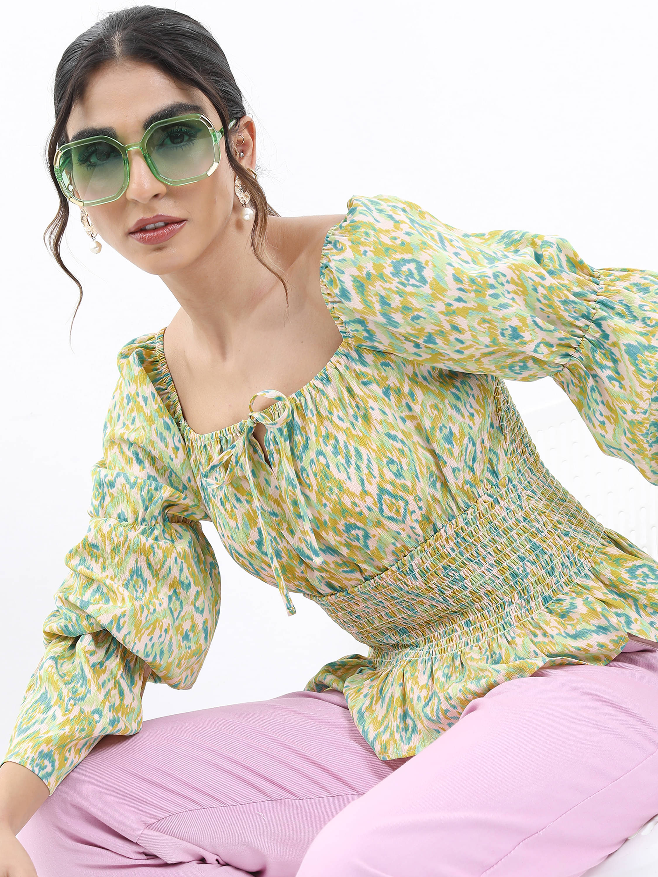Tokyo Talkies Women's Polyester Peplum Top ( Blue )     			Tokyo Talkies Women's Polyester Peplum Top ( Blue )