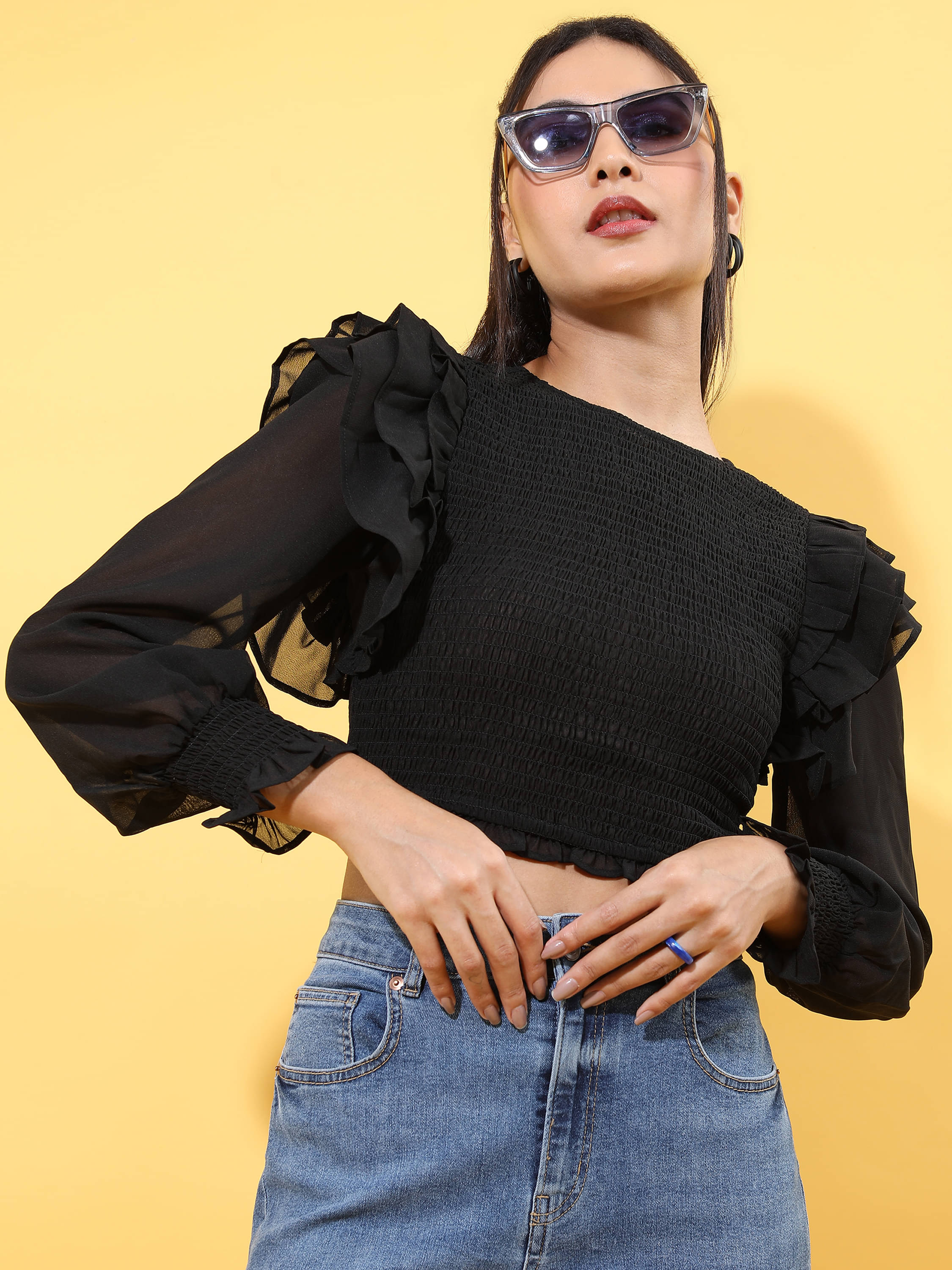     			Tokyo Talkies Women's Polyester Crop Top ( Black )