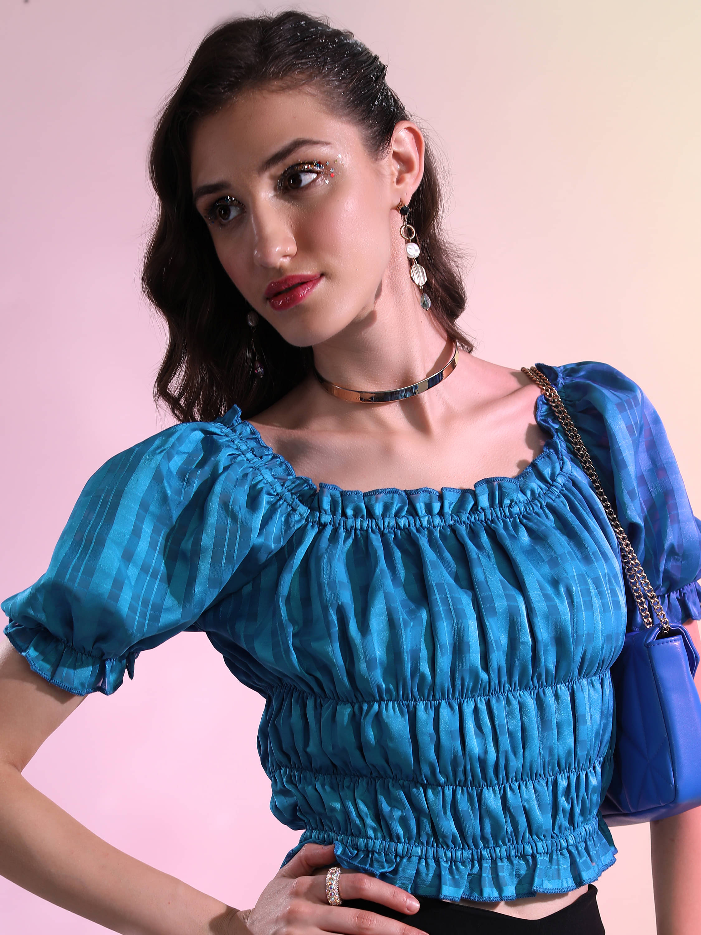 Tokyo Talkies Women's Polyester Regular Top ( Blue ) Tokyo Talkies Women's Polyester Regular Top ( Blue )