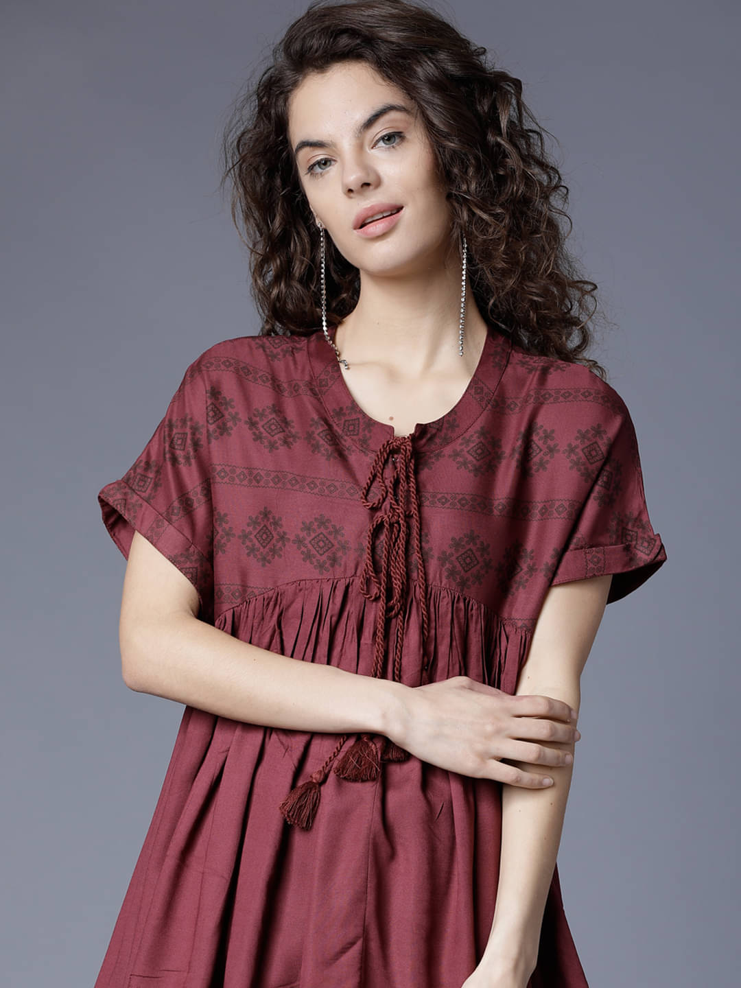 Tokyo Talkies Women's Rayon Peplum Top ( Wine ) Tokyo Talkies Women's Rayon Peplum Top ( Wine )