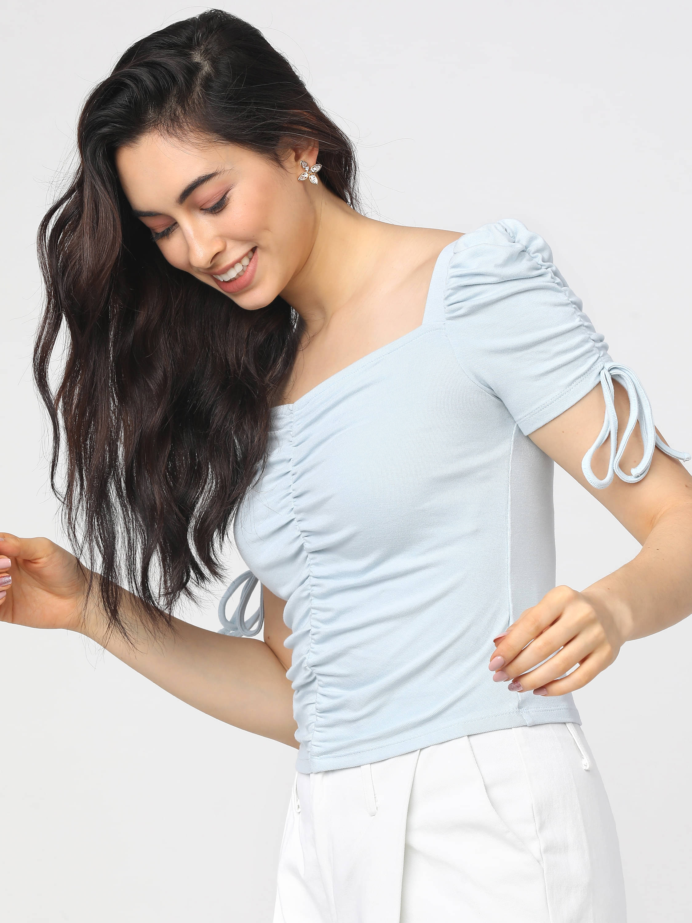 Tokyo Talkies Women's Viscose Rayon Regular Top ( Blue ) Tokyo Talkies Women's Viscose Rayon Regular Top ( Blue )