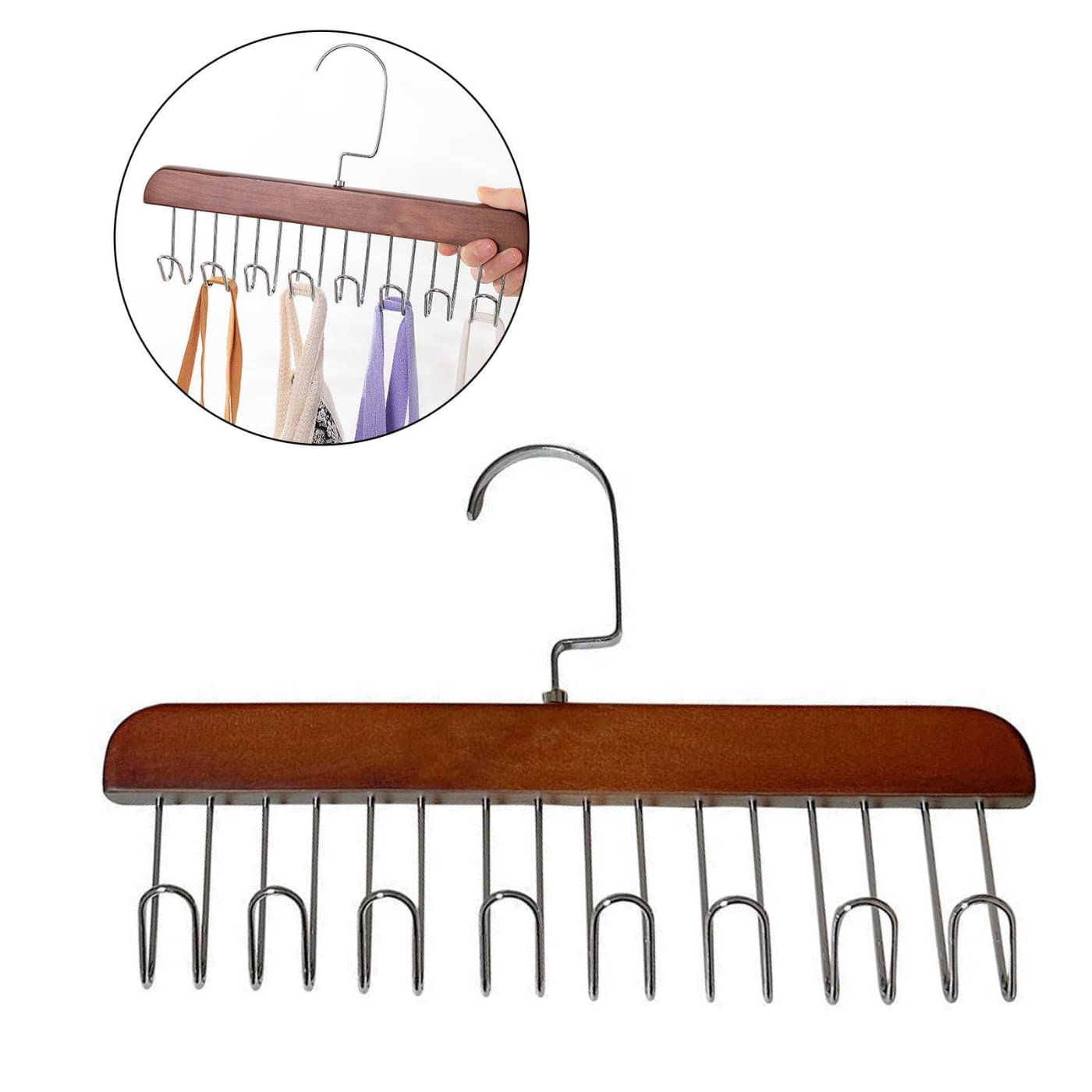     			Wooden Hanger - Multipurpose Adjustable 8 Hooks Closet Wooden Hanger for Lingerie, Belt, Scarf, Tie, Garments, Perfect Storage Holder Organizer Hangers for Wardrobe and Cupboard (28X19CM, 1)