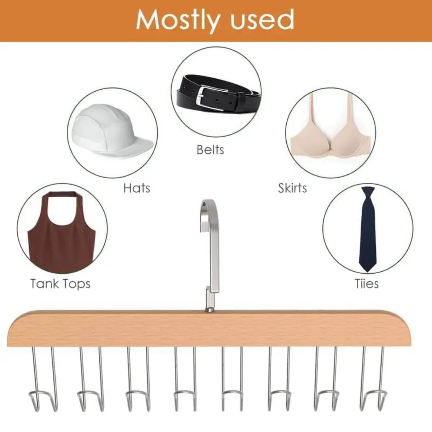 Wooden Hanger (Pack of 1) Multipurpose Adjustable 8 Hooks Closet Wooden Hanger for Lingerie, Belt, Scarf, Tie, Garments, Perfect Storage Holder Organizer Hangers for Wardrobe and Cupboard (1)     			Wooden Hanger (Pack of 1) Multipurpose Adjustable 8 Hooks Closet Wooden Hanger for Lingerie, Belt, Scarf, Tie, Garments, Perfect Storage Holder Organizer Hangers for Wardrobe and Cupboard (1)