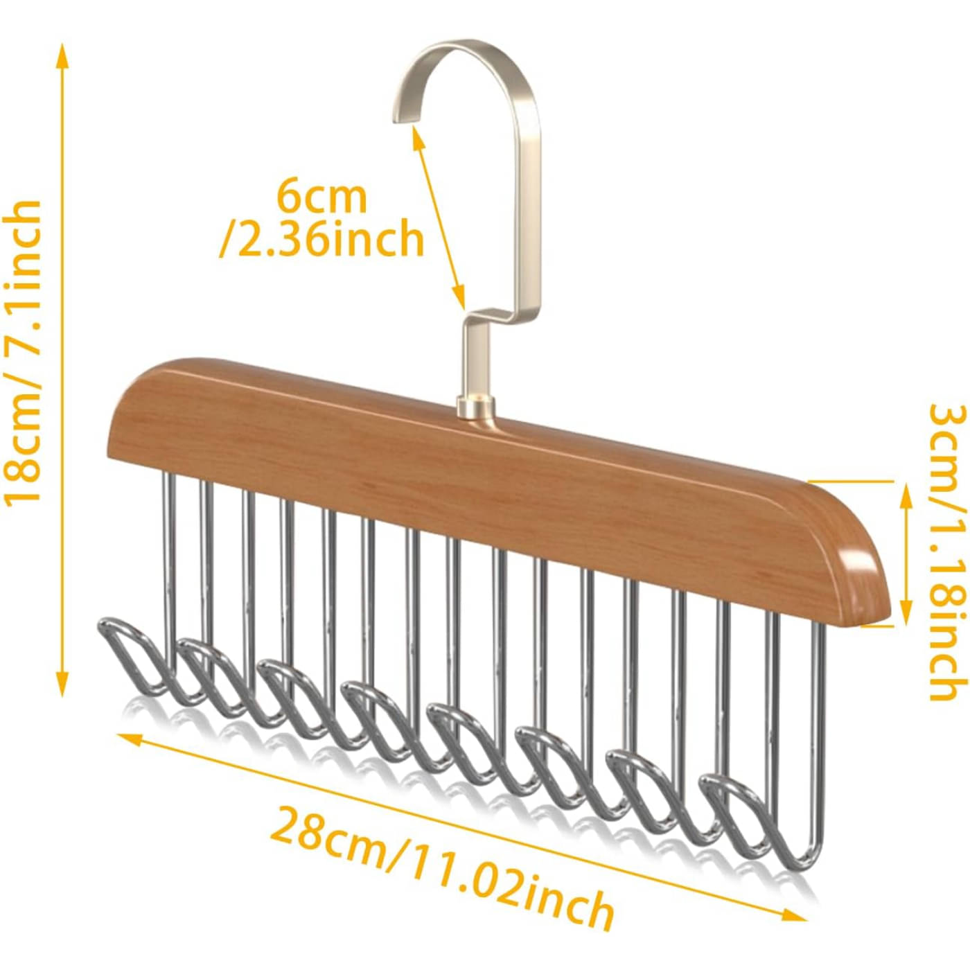     			Wooden Hanger for Clothes Hanging, Hangers for Wardrobe and Cupboard, 8 Hook Adjustable Clothes Hanger for Lingerie, Belt, Scarf, Tie, Garments and Accessories