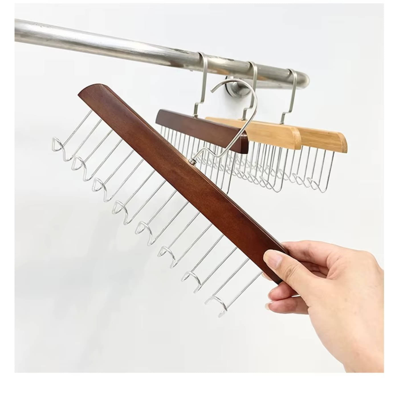     			Wooden Tie Belt Hanger with 8 Chrome Hooks | Multipurpose Closet Organizer for Ties, Scarves, Belts, Jewelry & Accessories, Wooden Hanger, hanging hook, hanger clothing, hanger cloth, hanging clothing