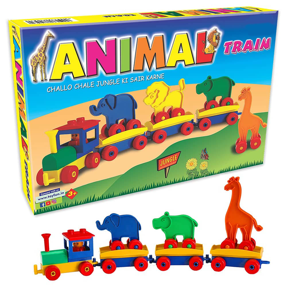     			YUIOP - Animal Train Building Blocks Game - 4 Animals Elephant, Lion, Giraffe,Hippo - Safe - No Sharp Edges  (Multicolor)
