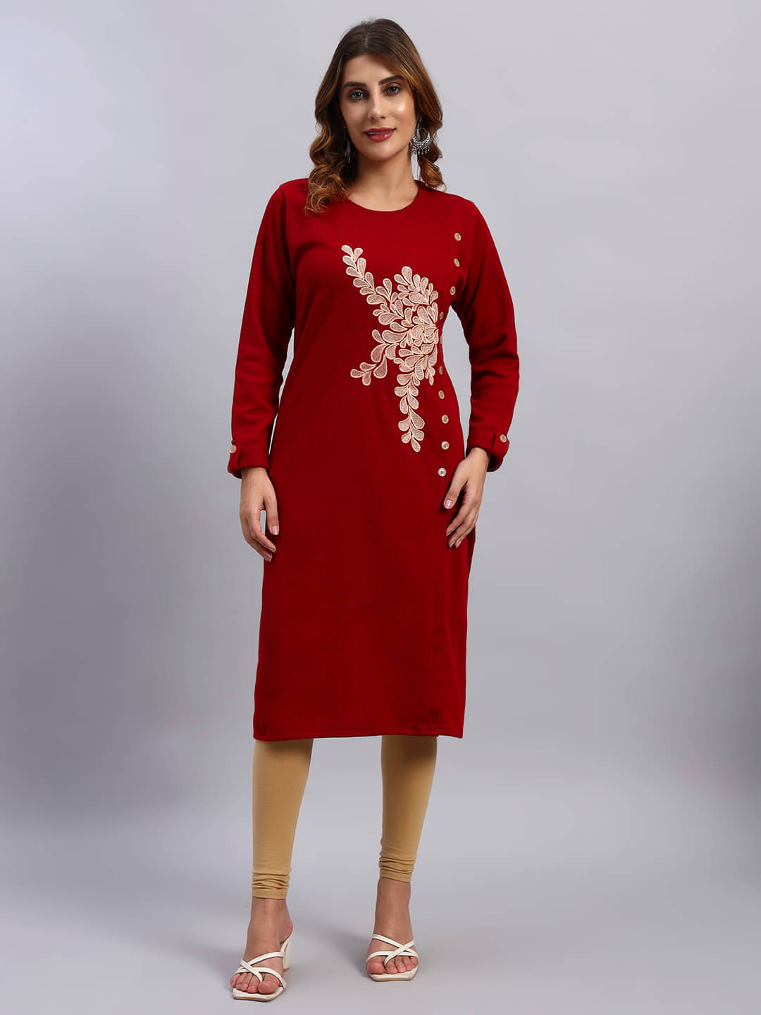 ZEPPI Women Woollen Self Design Straight Kurti ( Maroon ) ZEPPI Women Woollen Self Design Straight Kurti ( Maroon )