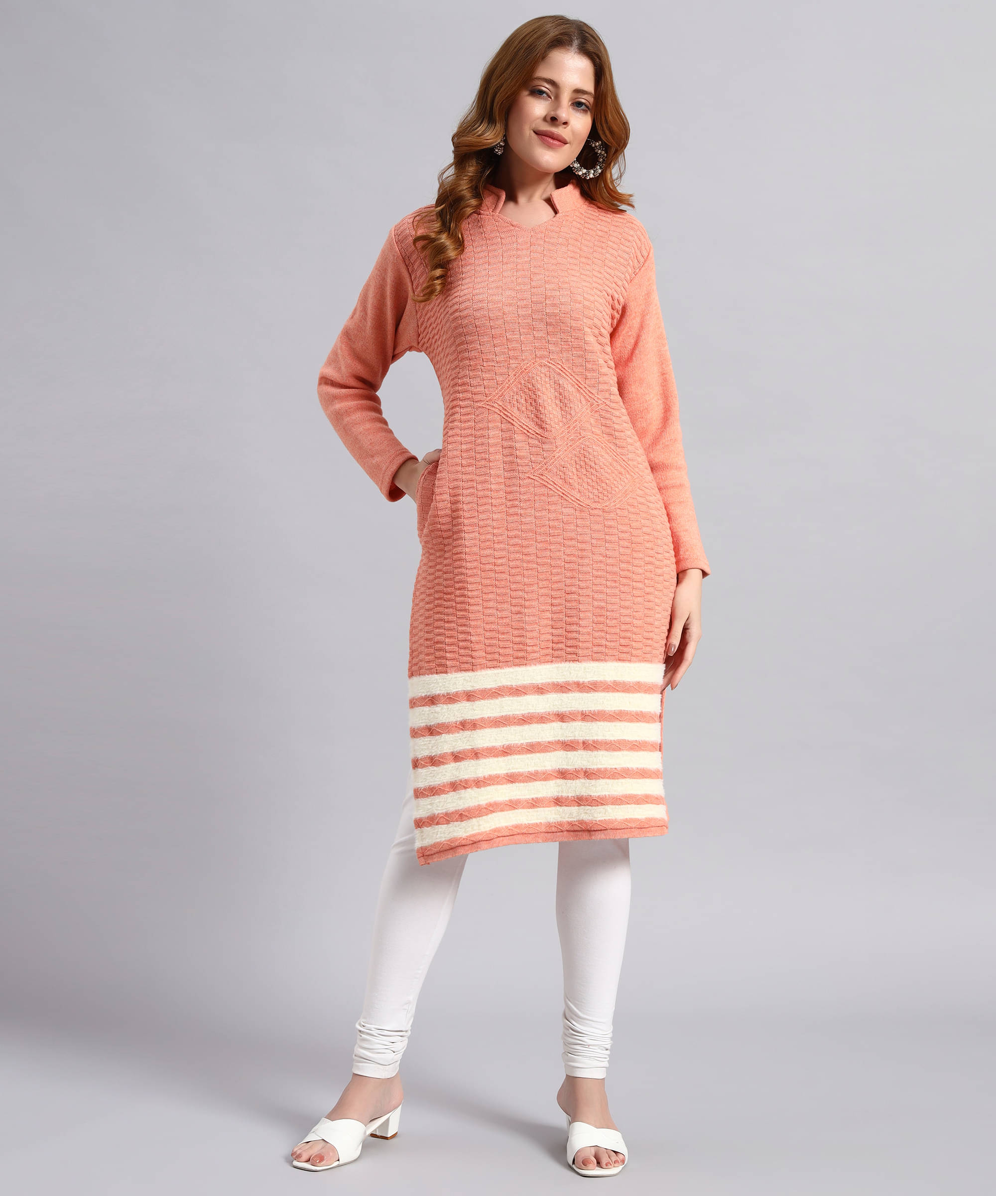     			ZEPPI Women Woollen Self Design Straight Kurti ( Peach )