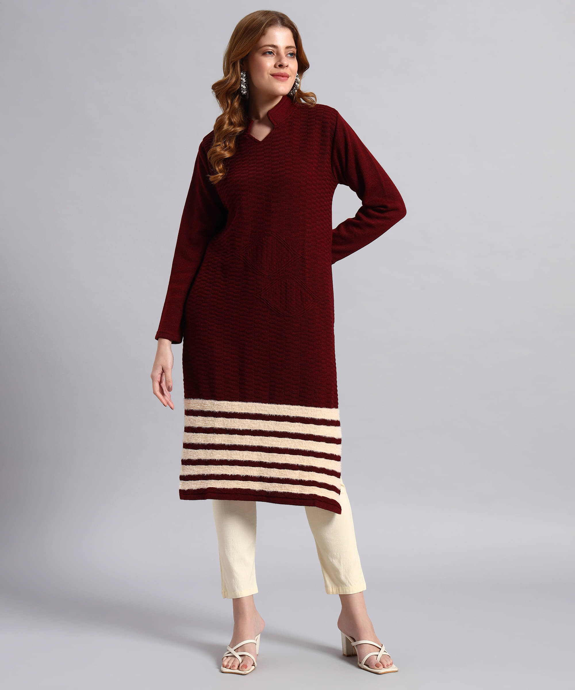 ZEPPI Women Woollen Self Design Straight Kurti ( Wine ) ZEPPI Women Woollen Self Design Straight Kurti ( Wine )