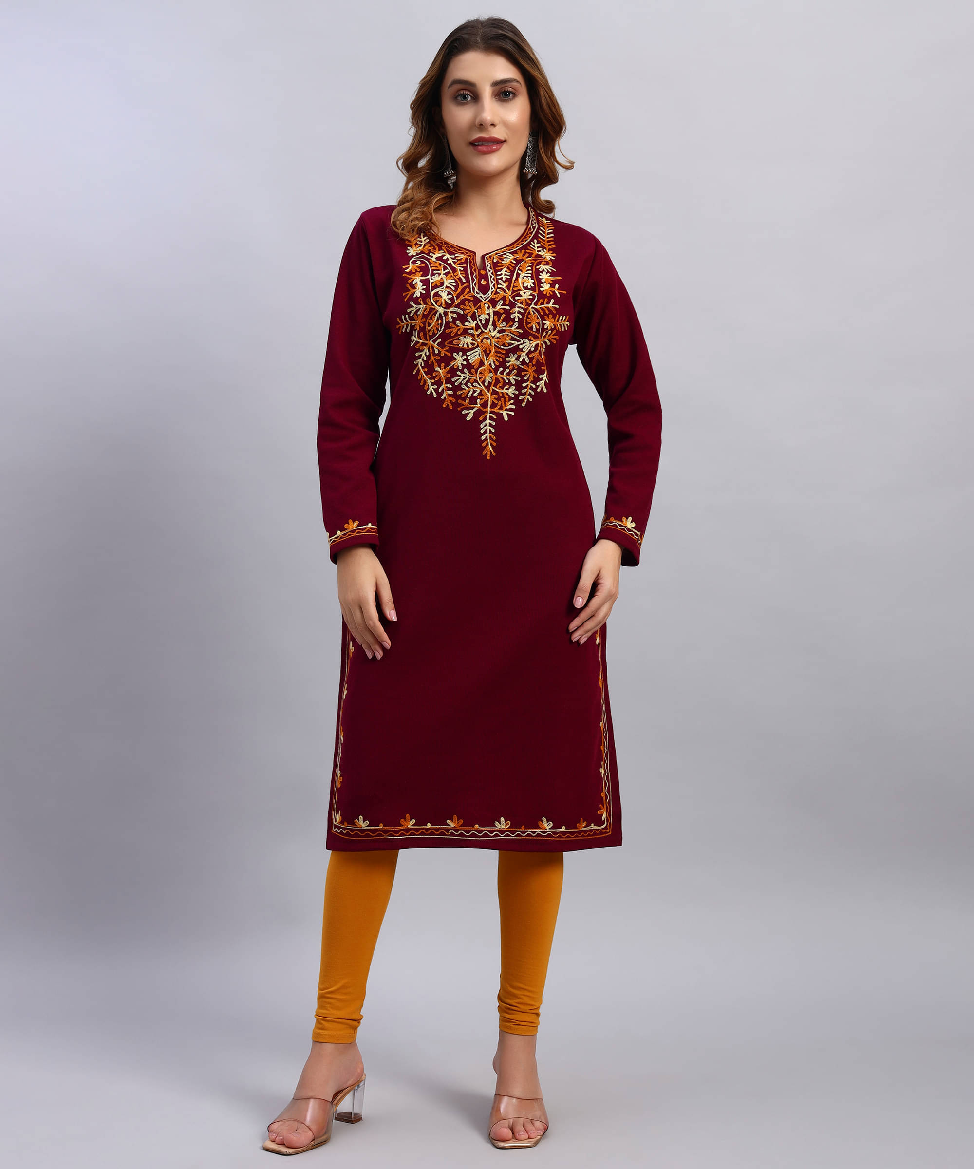     			ZEPPI Women Woollen Self Design Straight Kurti ( Maroon )