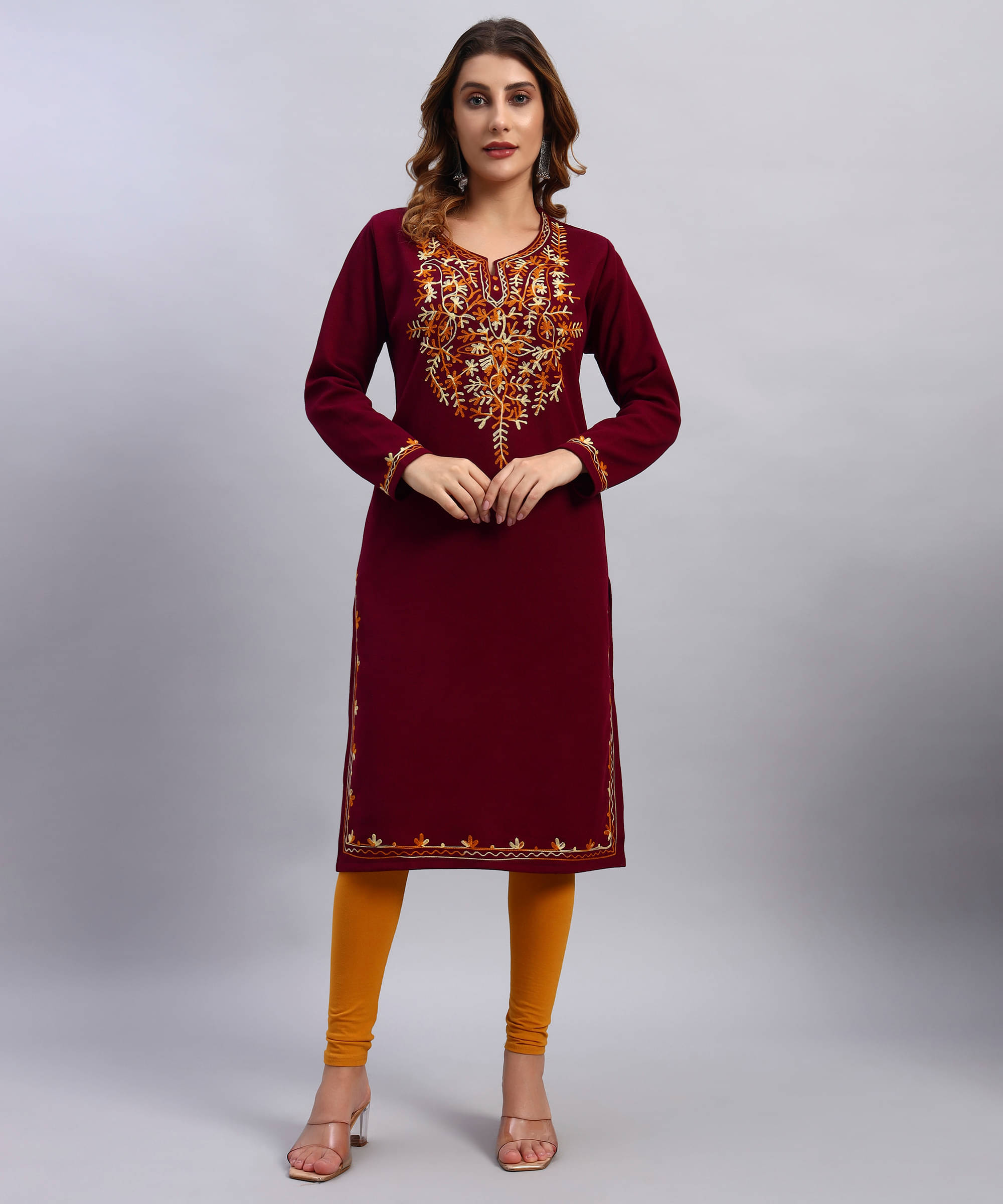     			ZEPPI Women Woollen Self Design Straight Kurti ( Maroon )