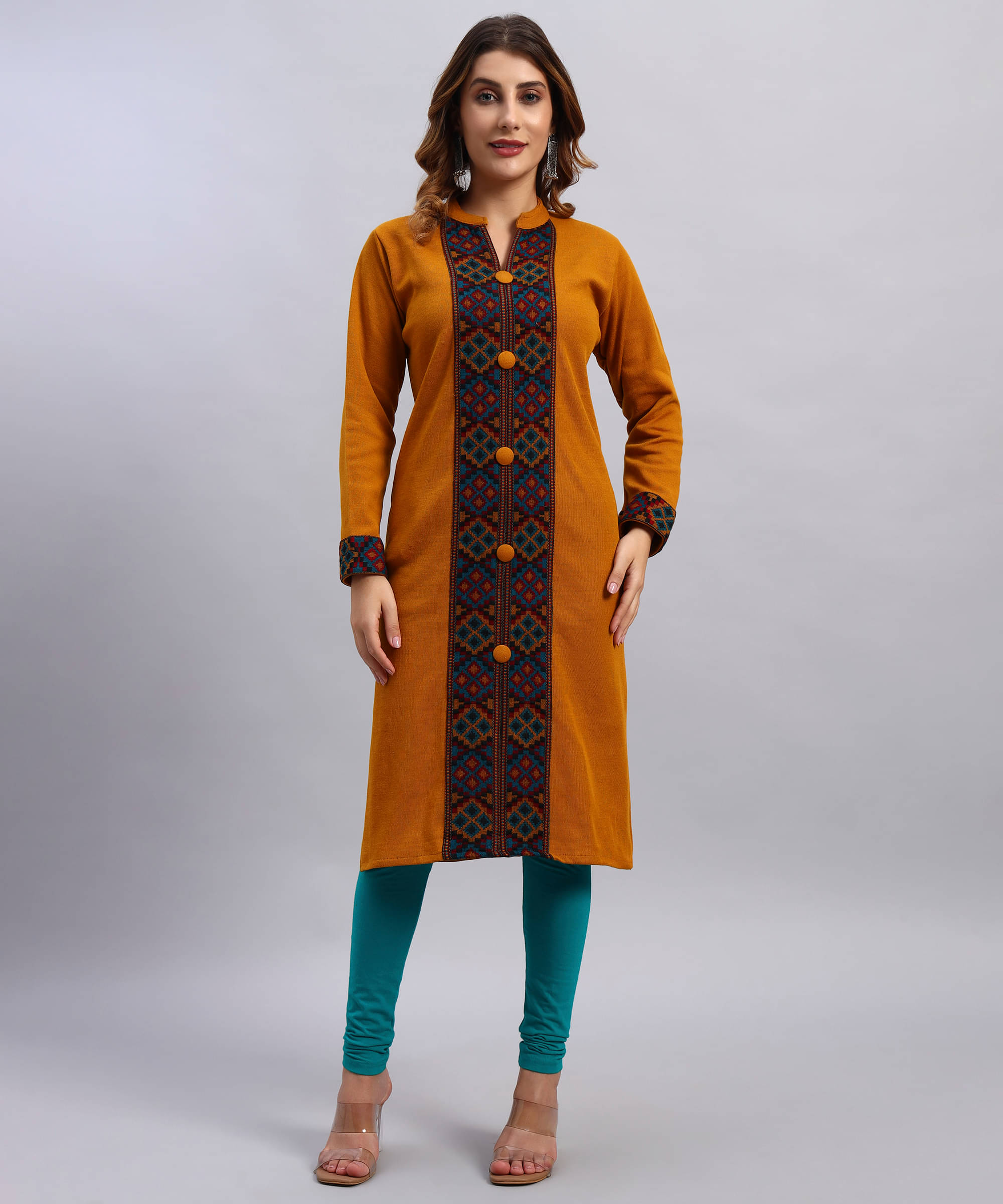     			ZEPPI Women Woollen Self Design Straight Kurti ( Mustard )