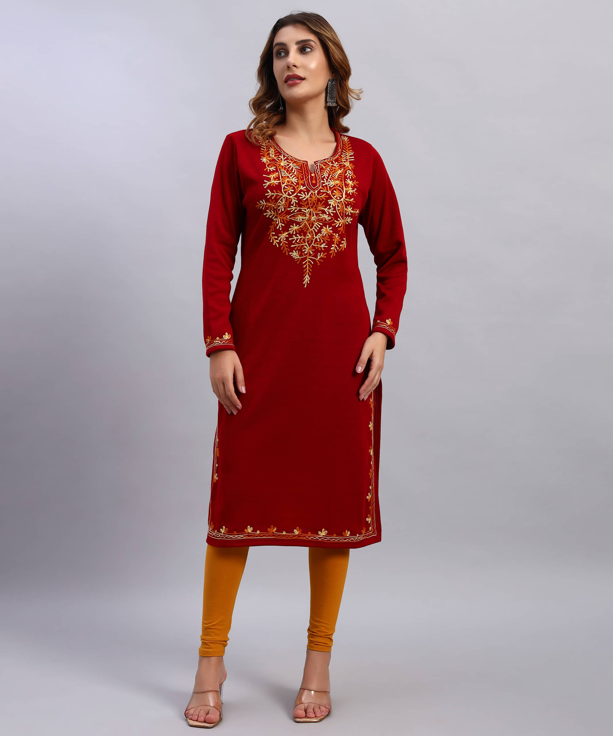     			ZEPPI Women Woollen Self Design Straight Kurti ( Red )