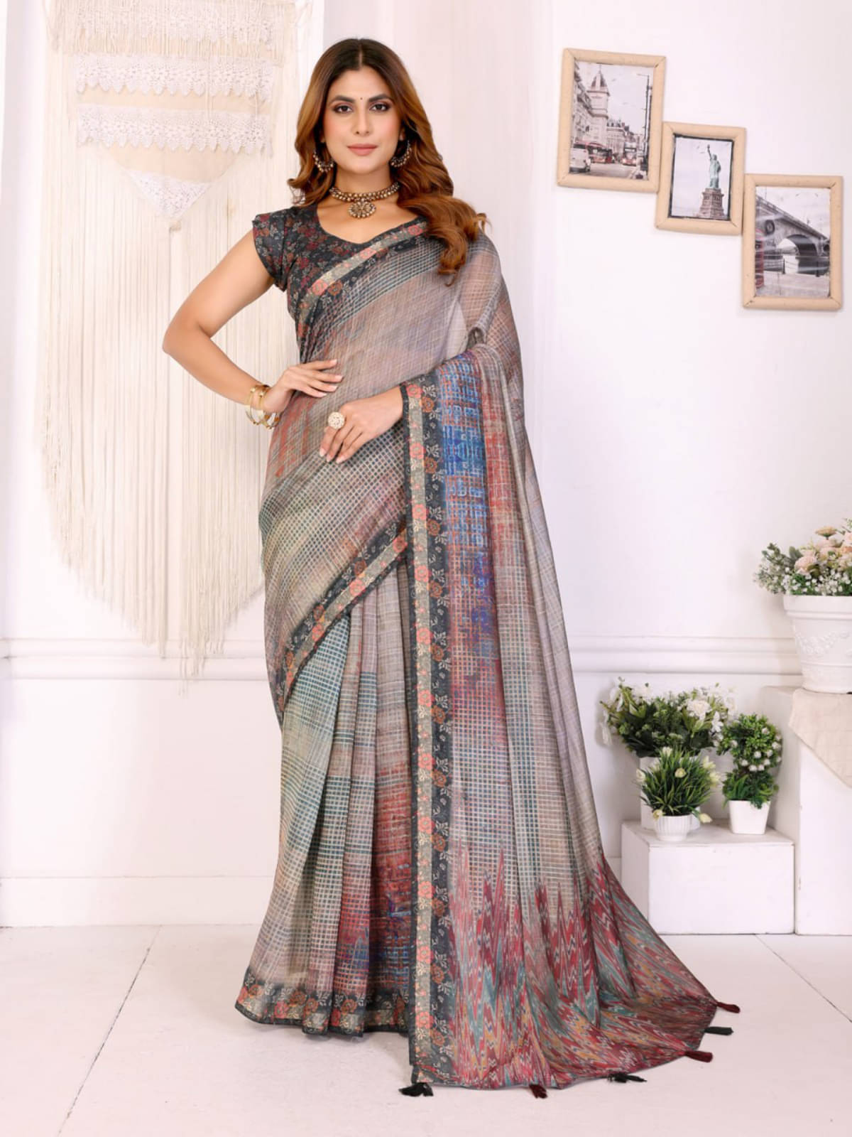     			kastbhanjan Chanderi Printed Chanderi saree With Unstitched Blouse Piece ( Multicolor )