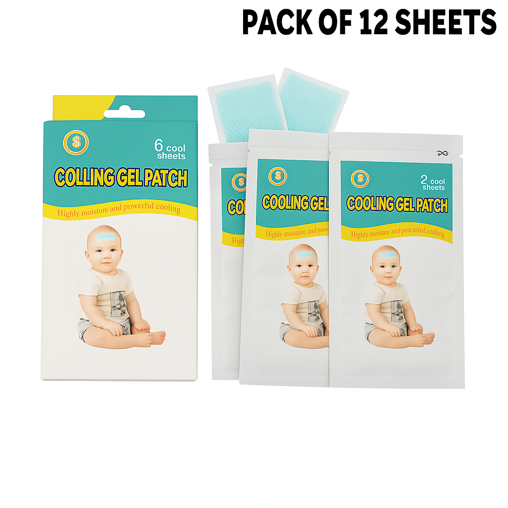     			sakimo Cooling Gel Patch for Babies & Kids – Fever Relief, Headache & Forehead Cool Pads, Baby Safe Hydrogel Sheets, Cooling Comfort (Pack of 12)