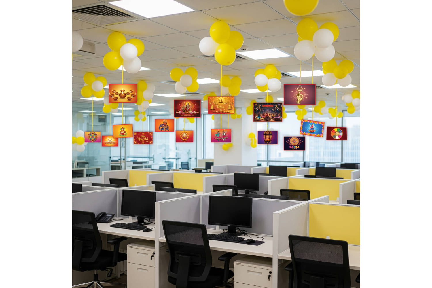     			1iAM Navaratri Decoration Pack of 37 - Yellow Red "HAPPY NAVRATRI" Banner, Chandmala, Ceiling Hangings & Ribbons For Backdrop Decoration | Festive Decorative For Home, Mandir, Mall, Shop & Event Decor