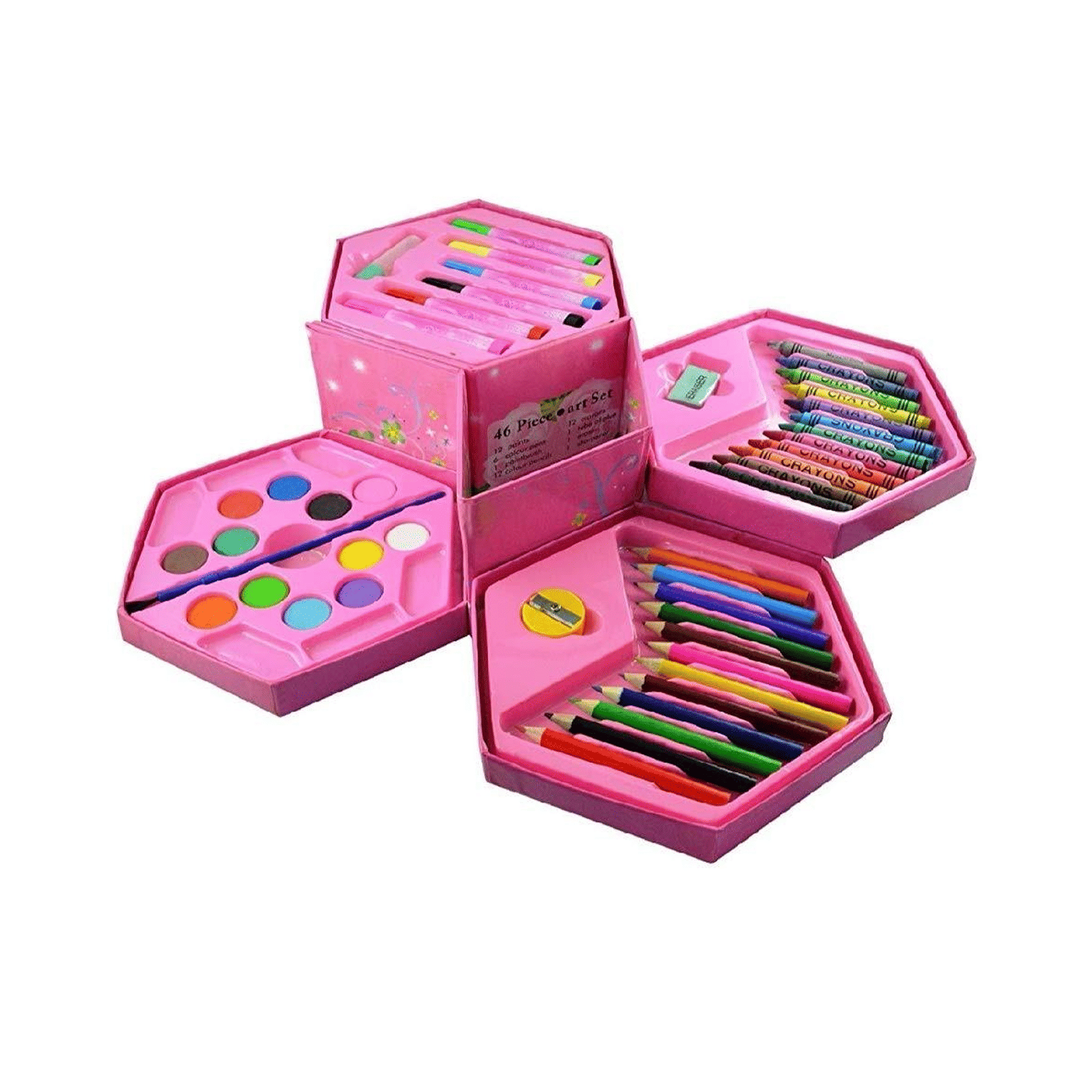 46 Pieces Art Set Color Kit with Color Pencil, Crayons, Water Color, Sketch Pens (Color and Design May Change)