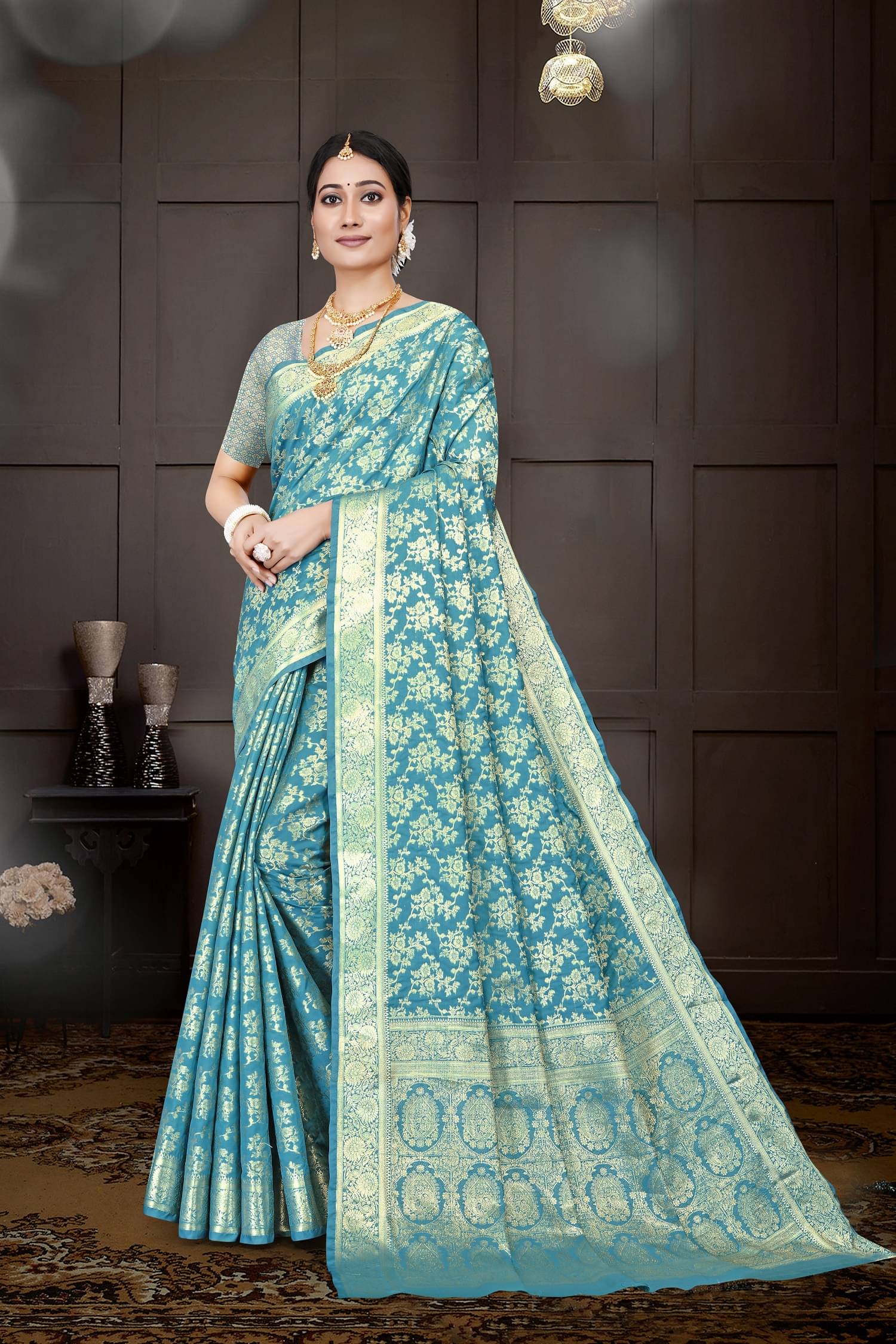     			A TO Z CART Bangalore Silk Solid Regular Saree With Unstitched Blouse Piece ( Rama )