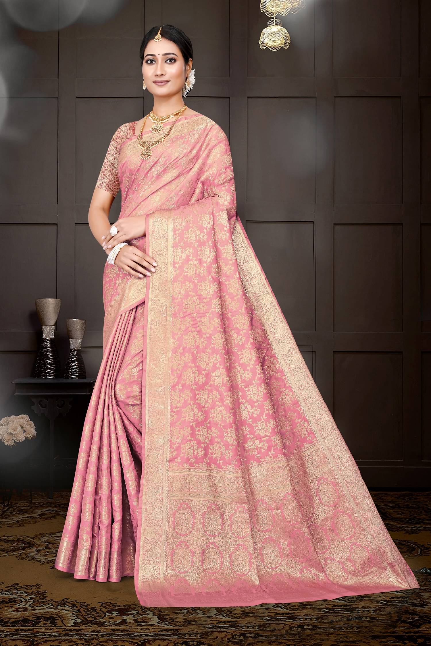     			A TO Z CART Bangalore Silk Solid Regular Saree With Unstitched Blouse Piece ( Pink )