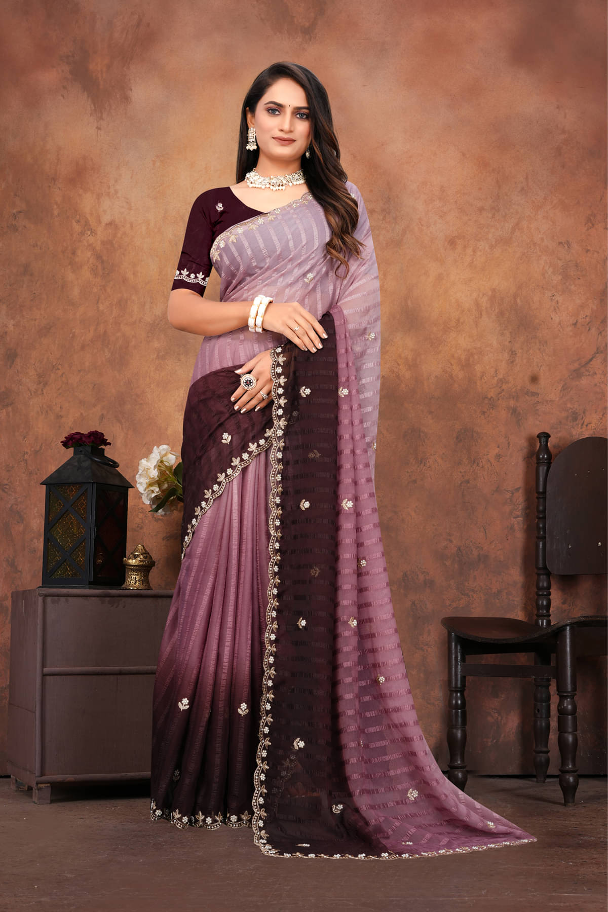     			A TO Z CART Chiffon Embroidered Regular Saree With Unstitched Blouse Piece ( Multicolor )