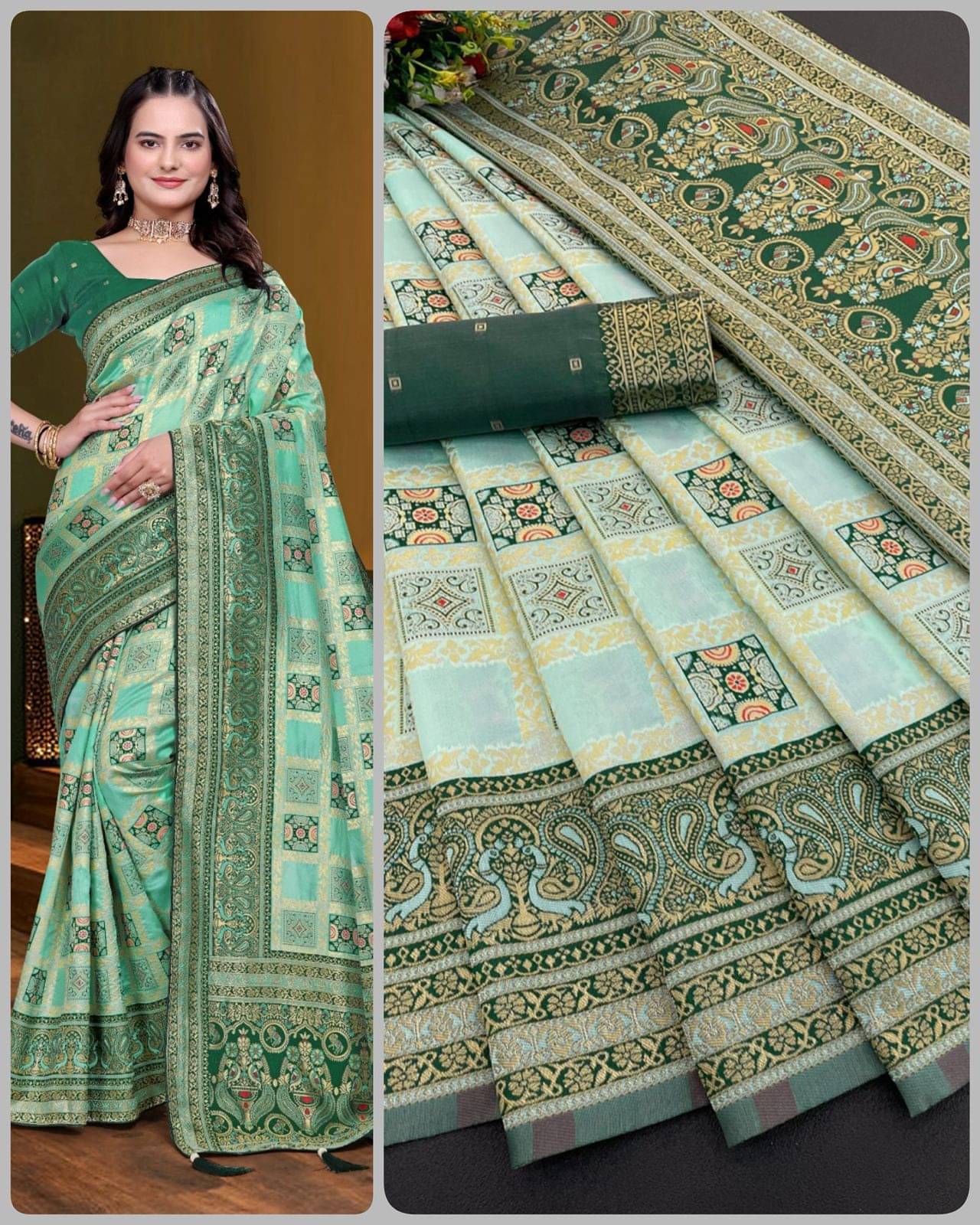 A TO Z CART Jacquard Woven Regular Saree With Unstitched Blouse Piece ( Rama ) A TO Z CART Jacquard Woven Regular Saree With Unstitched Blouse Piece ( Rama )