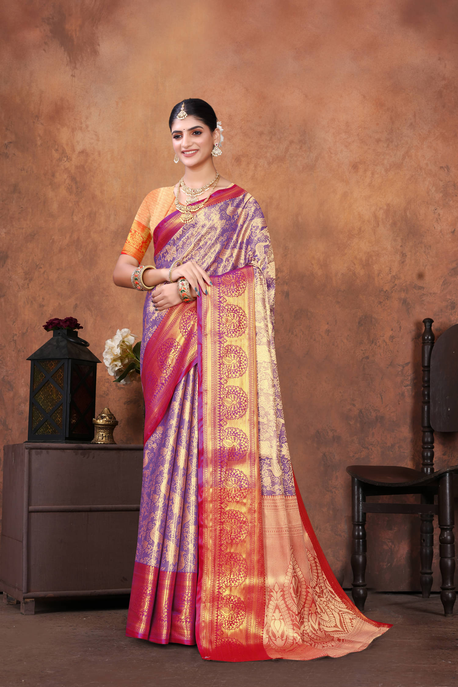     			A TO Z CART Silk Solid Regular Saree With Unstitched Blouse Piece ( Purple )