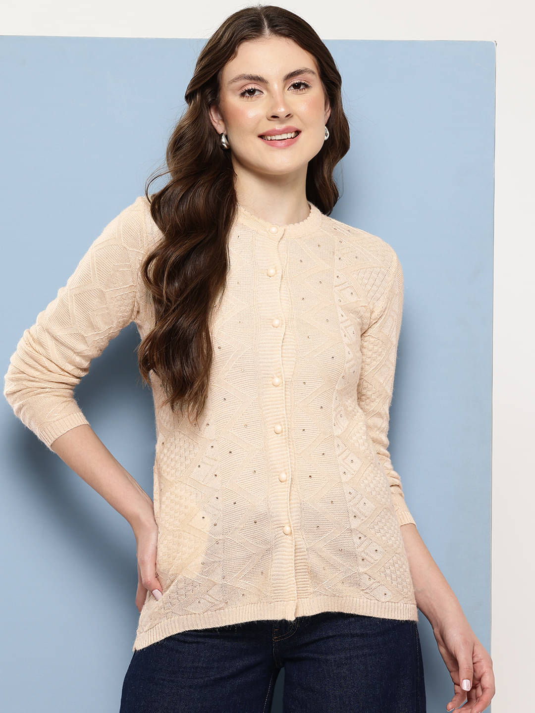 Aarika Woollen Round Neck Women's Buttoned Cardigans - White ( Pack of 1 ) Aarika Woollen Round Neck Women's Buttoned Cardigans - White ( Pack of 1 )