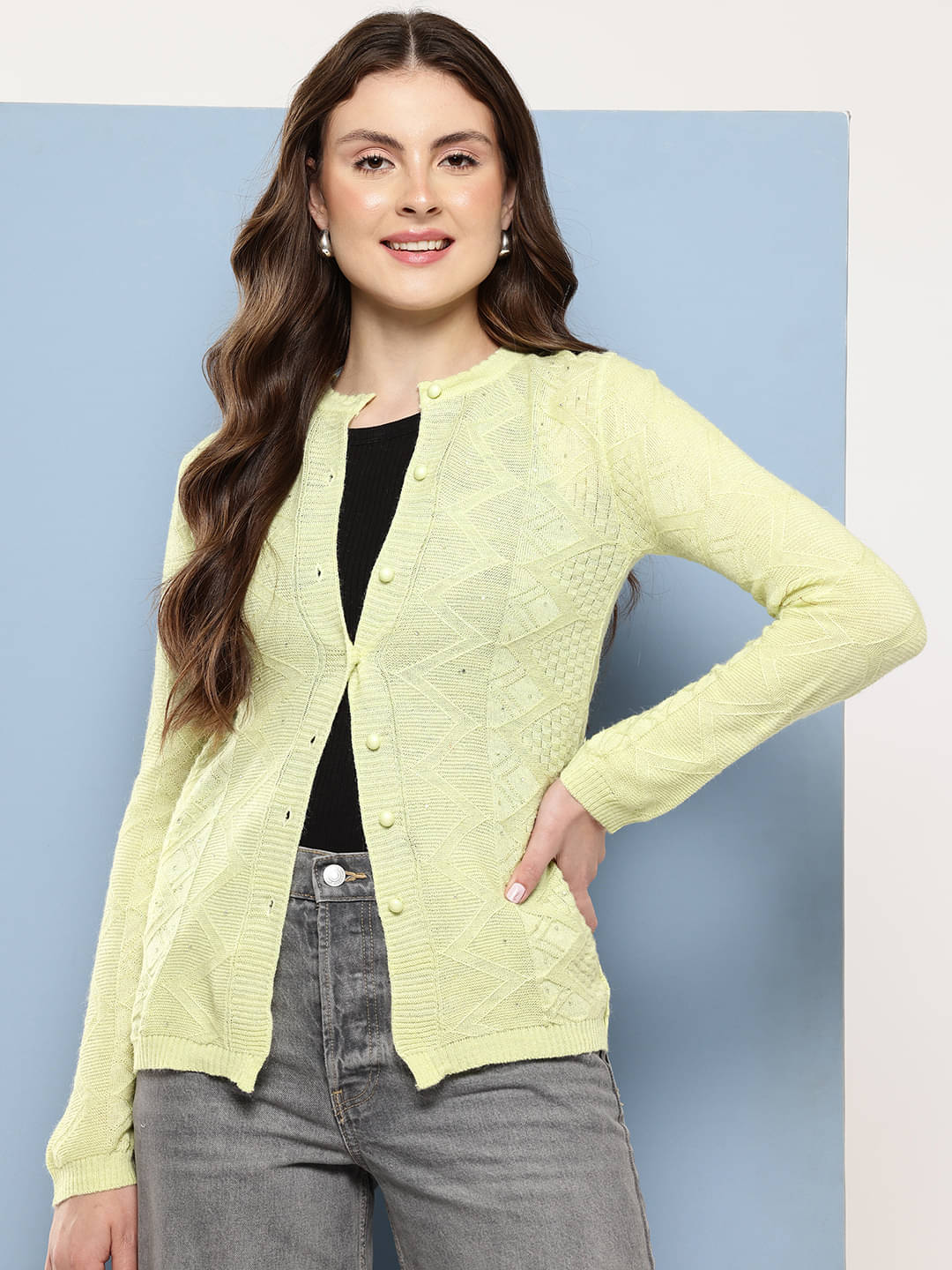     			Aarika Woollen Round Neck Women's Buttoned Cardigans - Green ( Pack of 1 )
