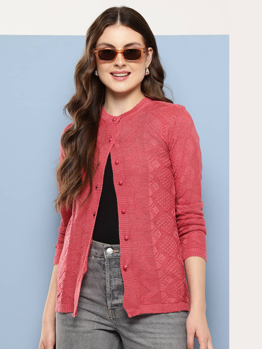     			Aarika Woollen Round Neck Women's Buttoned Cardigans - Red ( Pack of 1 )