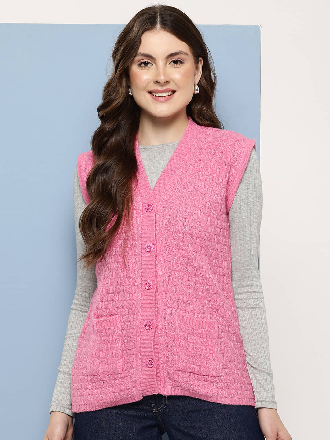     			Aarika Woollen V Neck Women's Buttoned Cardigans - Pink ( Pack of 1 )