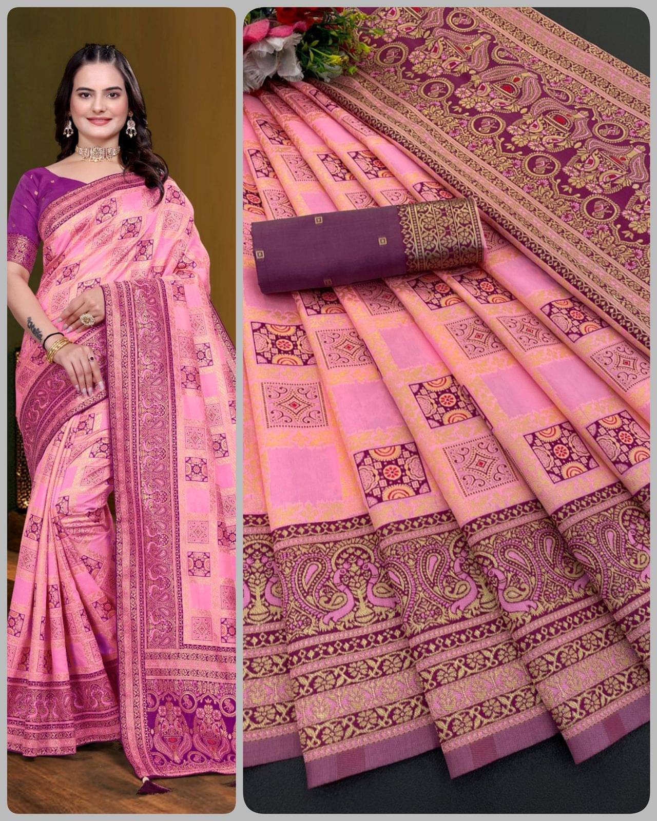     			Aika Jacquard Woven Regular Saree With Unstitched Blouse Piece ( Pink )