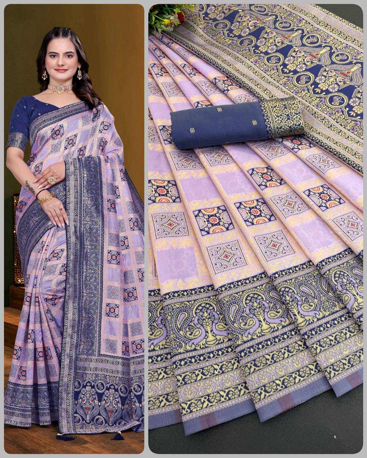     			Aika Jacquard Woven Regular Saree With Unstitched Blouse Piece ( Purple )