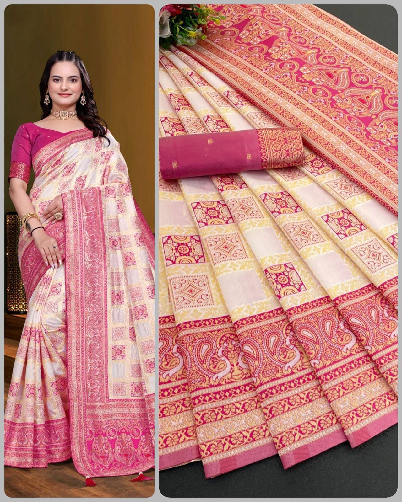     			Apnisha Jacquard Woven Regular Saree With Unstitched Blouse Piece ( Multicolor )