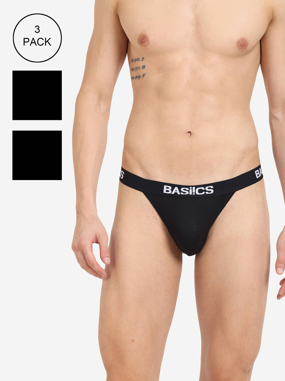     			BASIICS By La Intimo Pack of 3 Cotton Blend Thongs For Men's ( Black )