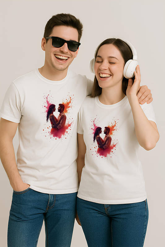 BINAYAK Cotton Round Neck Regular Fit Couple T-Shirt ( White ) BINAYAK Cotton Round Neck Regular Fit Couple T-Shirt ( White )