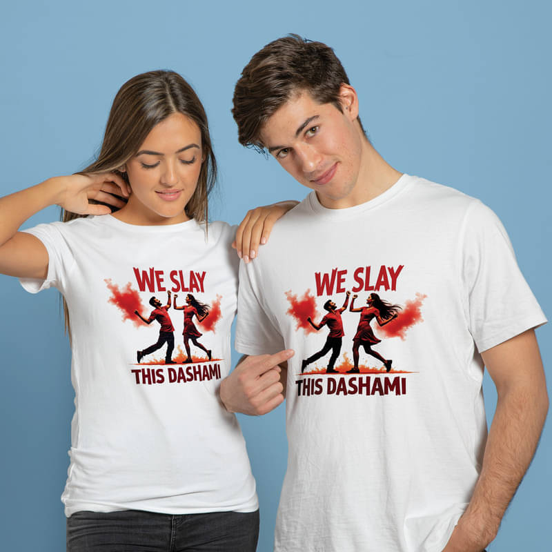     			BINAYAK Cotton Round Neck Regular Fit Couple T-Shirt ( White )