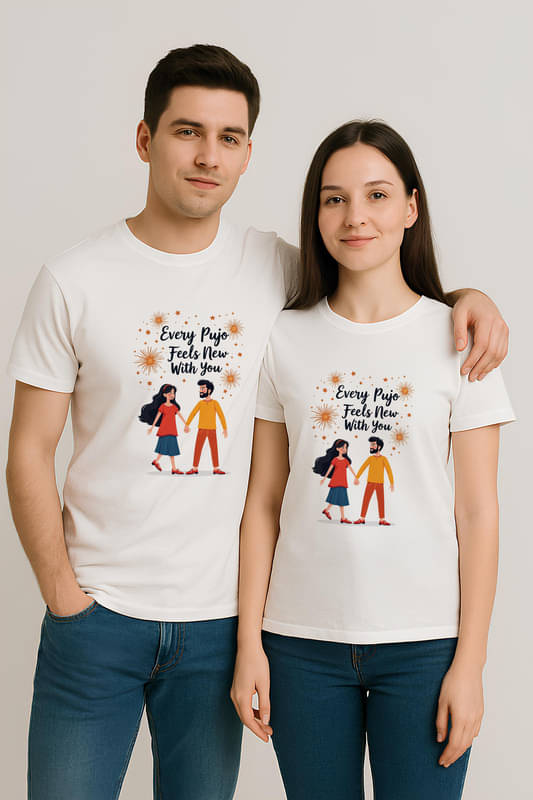 BINAYAK Cotton Round Neck Regular Fit Couple T-Shirt ( White ) BINAYAK Cotton Round Neck Regular Fit Couple T-Shirt ( White )