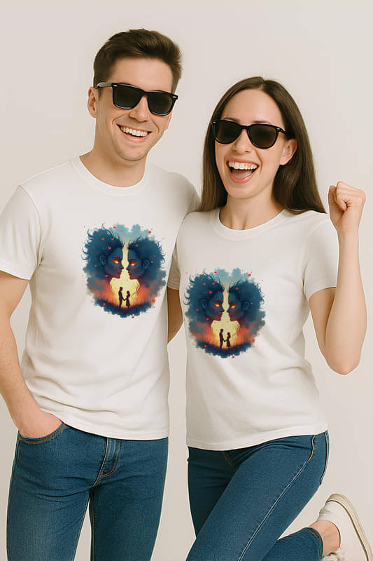     			BINAYAK Cotton Round Neck Regular Fit Couple T-Shirt ( White )