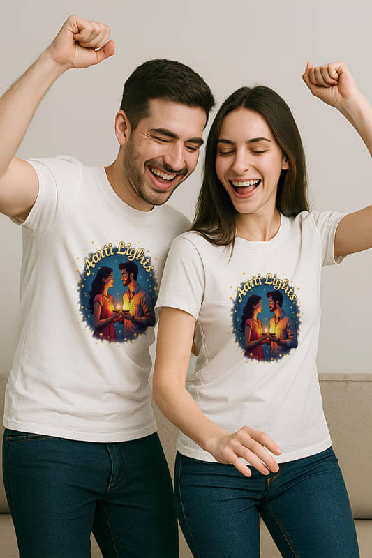     			BINAYAK Cotton Round Neck Regular Fit Couple T-Shirt ( White )