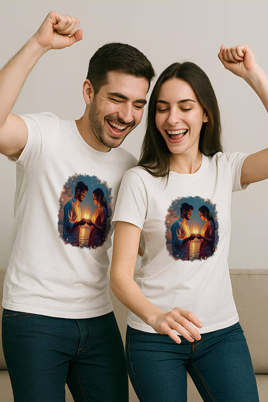 BINAYAK Cotton Round Neck Regular Fit Couple T-Shirt ( White )