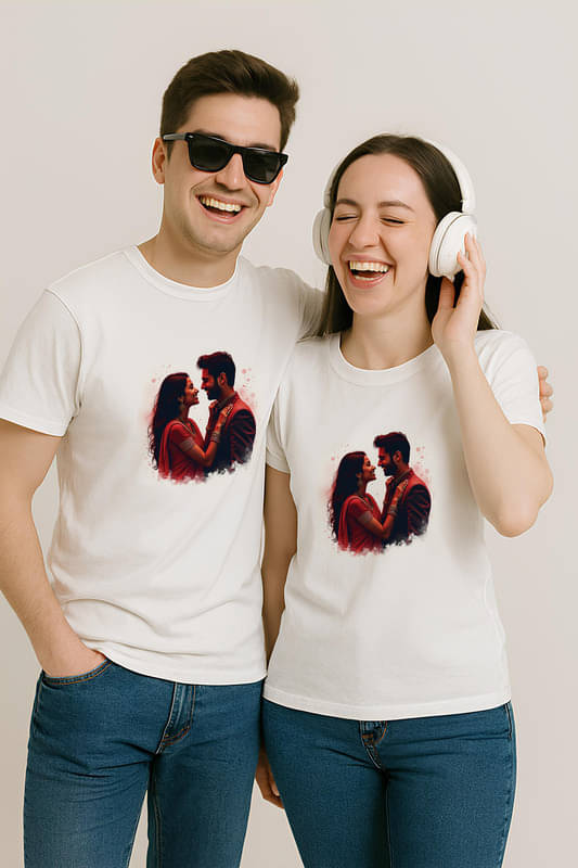     			BINAYAK Cotton Round Neck Regular Fit Couple T-Shirt ( White )