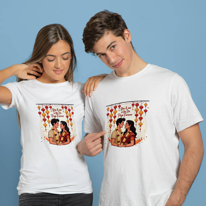 BINAYAK Cotton Round Neck Regular Fit Couple T-Shirt ( White ) BINAYAK Cotton Round Neck Regular Fit Couple T-Shirt ( White )