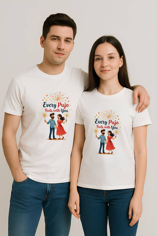     			BINAYAK Cotton Round Neck Regular Fit Couple T-Shirt ( White )
