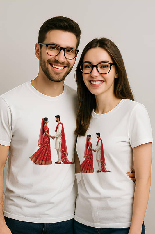     			BINAYAK Cotton Round Neck Regular Fit Couple T-Shirt ( White )