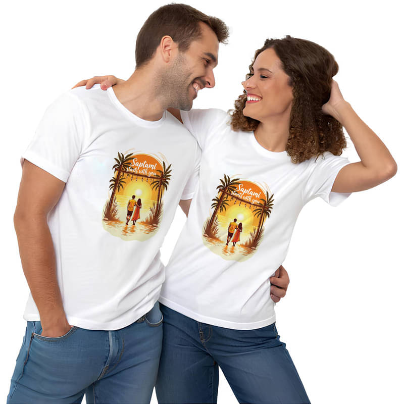 BINAYAK Cotton Round Neck Regular Fit Couple T-Shirt ( White ) BINAYAK Cotton Round Neck Regular Fit Couple T-Shirt ( White )