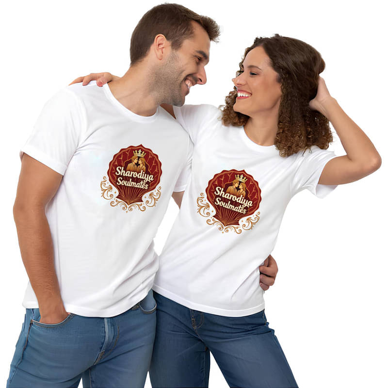     			BINAYAK Cotton Round Neck Regular Fit Couple T-Shirt ( White )