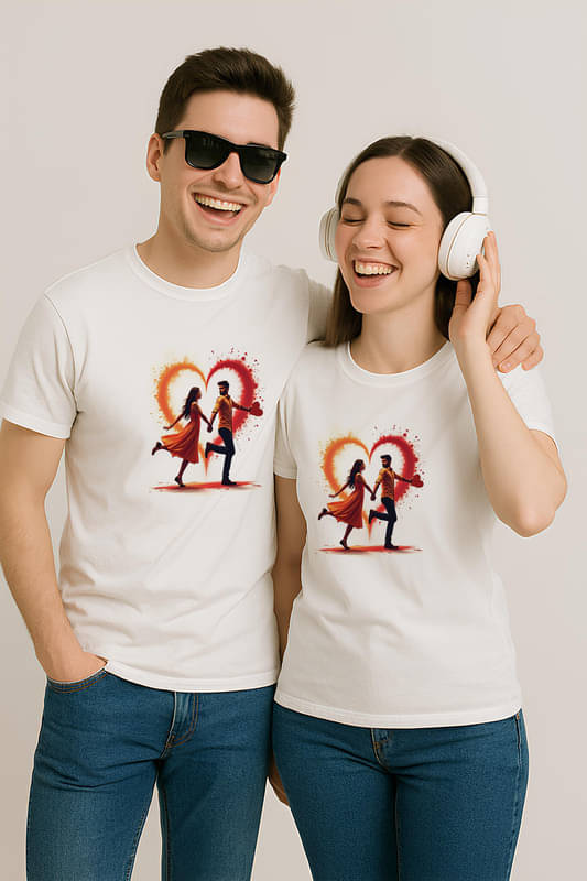     			BINAYAK Cotton Round Neck Regular Fit Couple T-Shirt ( White )
