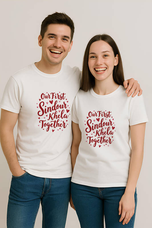 BINAYAK Cotton Round Neck Regular Fit Couple T-Shirt ( White ) BINAYAK Cotton Round Neck Regular Fit Couple T-Shirt ( White )