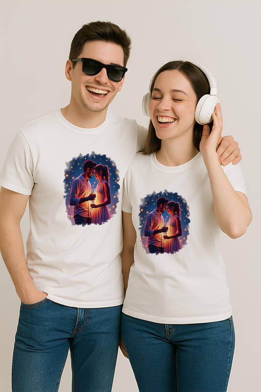 BINAYAK Cotton Round Neck Regular Fit Couple T-Shirt ( White ) BINAYAK Cotton Round Neck Regular Fit Couple T-Shirt ( White )