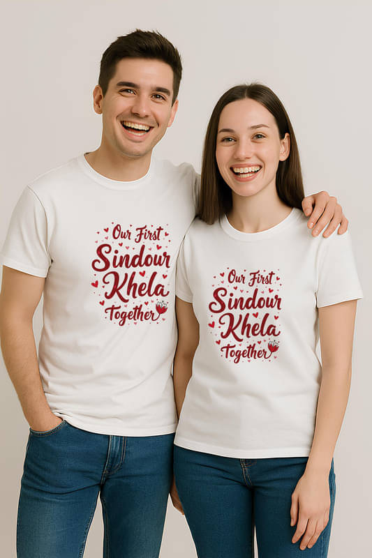     			BINAYAK Cotton Round Neck Regular Fit Couple T-Shirt ( White )